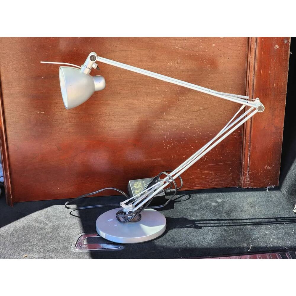 Metal Desk Lamp, Adjustable Goose Neck Architect Table Lamp with On/Off , Silver